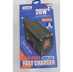 Yookie EI3Y fast charger PD 2output 3A 20W with Type C cable BK